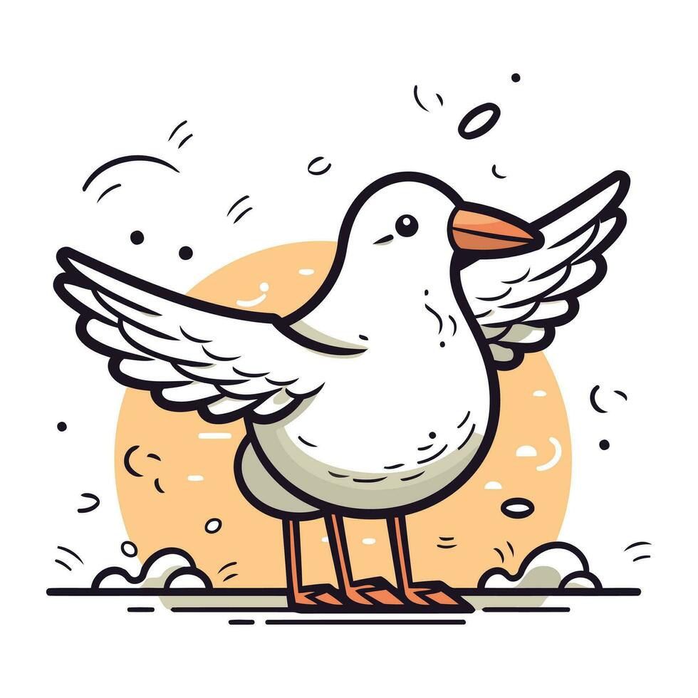 Cute seagull with wings. Vector illustration in cartoon style.