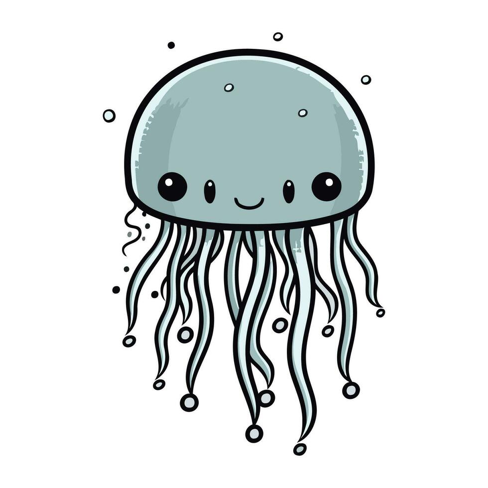 Cute Cartoon Jellyfish. Vector illustration isolated on white background.