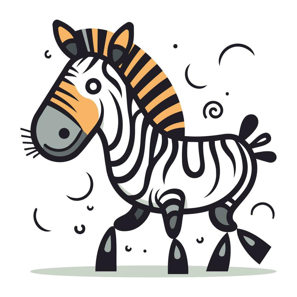 Zebra on a white background. Vector illustration in cartoon style.