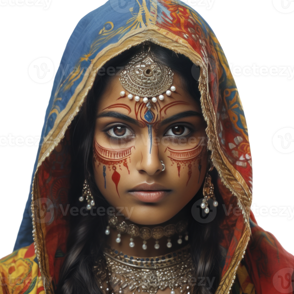 Indian girl With Colored Face, isolated png