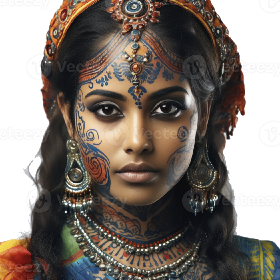 Indian girl With Colored Face, isolated png