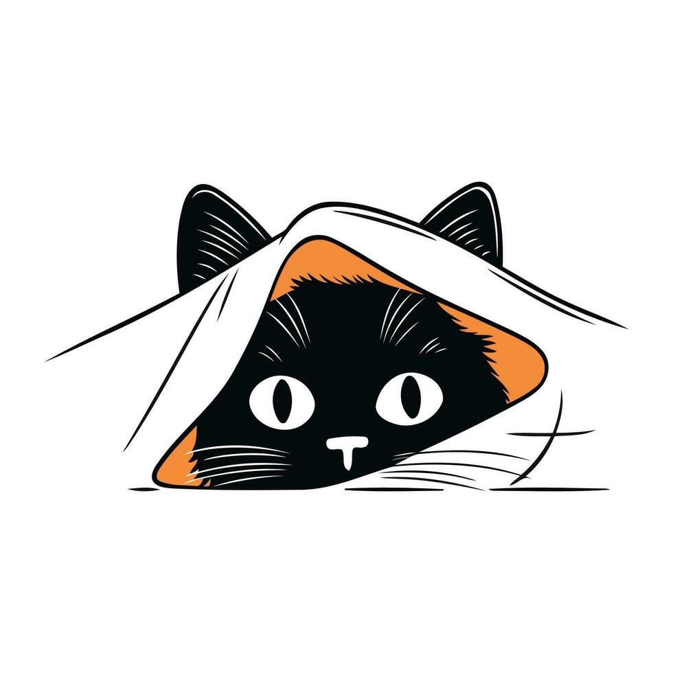 Vector illustration of a cat in a paper bag on a white background