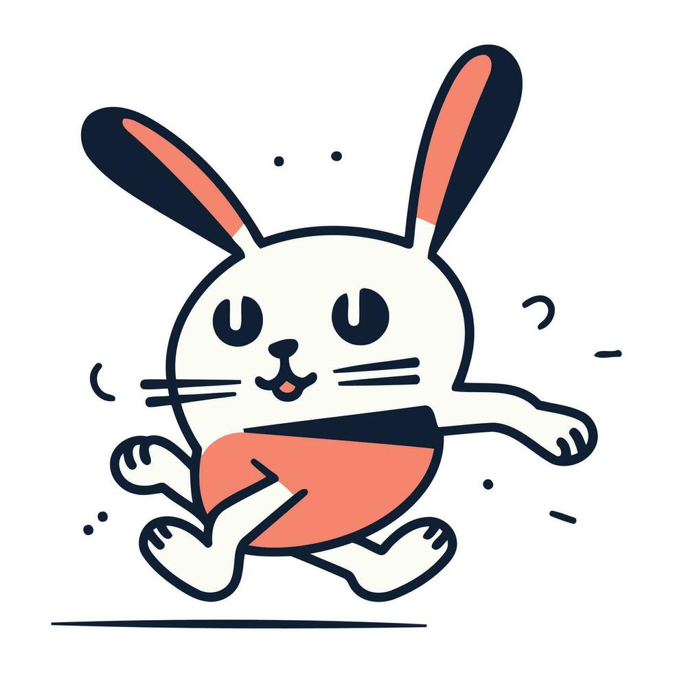 Cute cartoon rabbit running. Vector illustration in thin line style.