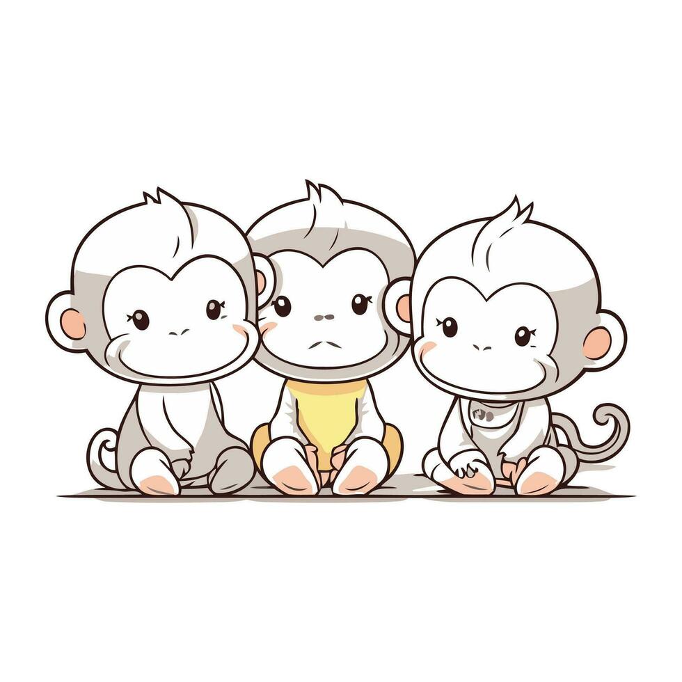 Monkey family. Vector illustration. Isolated on white background.