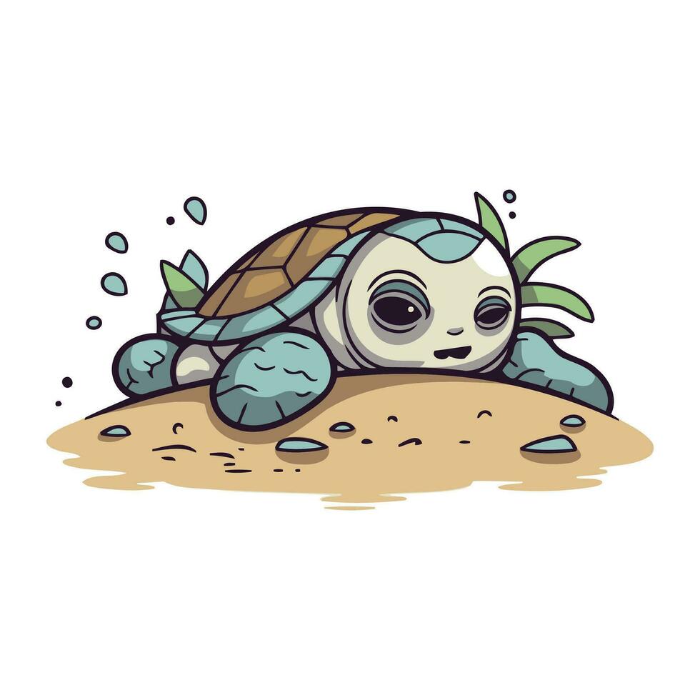 dibujos animados mar tortuga. vector ilustración de un dibujos animados mar tortuga.