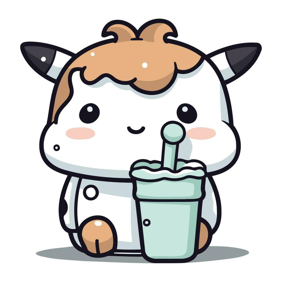 Cute Cow Drinking Juice Cartoon Mascot Character Vector Illustration