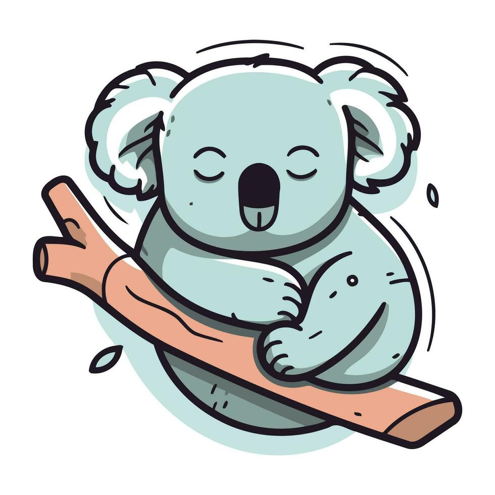 Cute cartoon koala bear on a log. Vector illustration.
