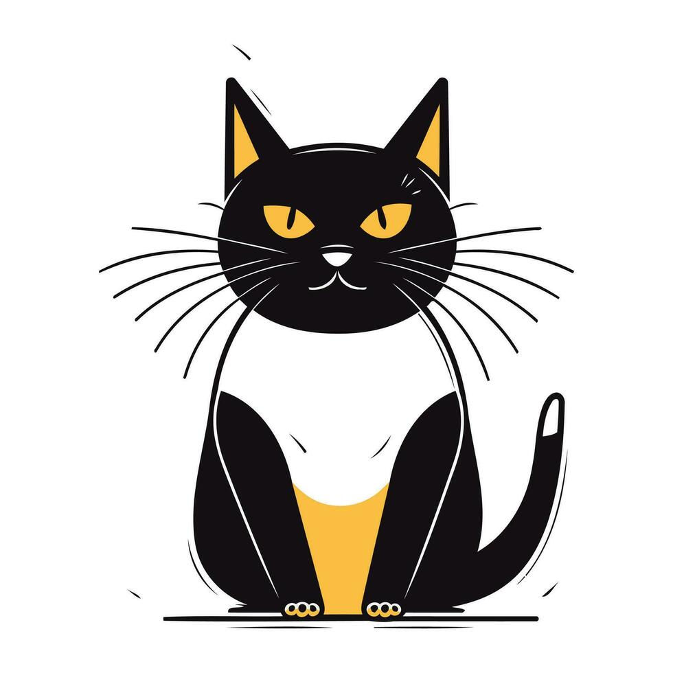 Black cat isolated on white background. Vector illustration for your design.