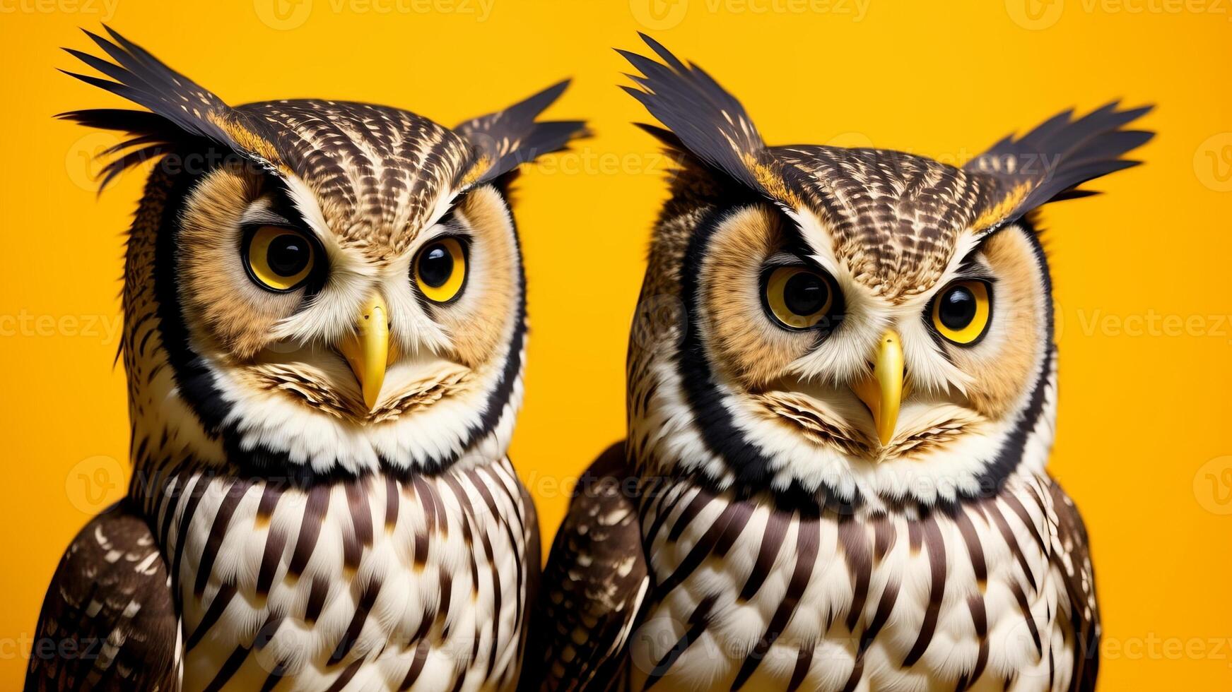 Studio portrait of surprised owl, on studio background. photo