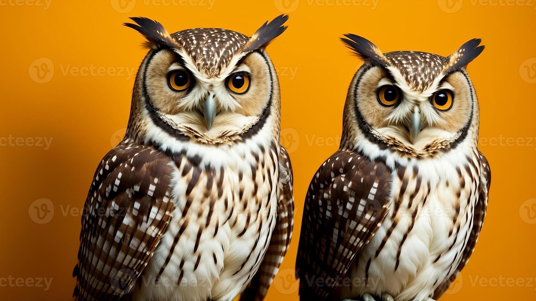 Studio portrait of surprised owl, on studio background. photo