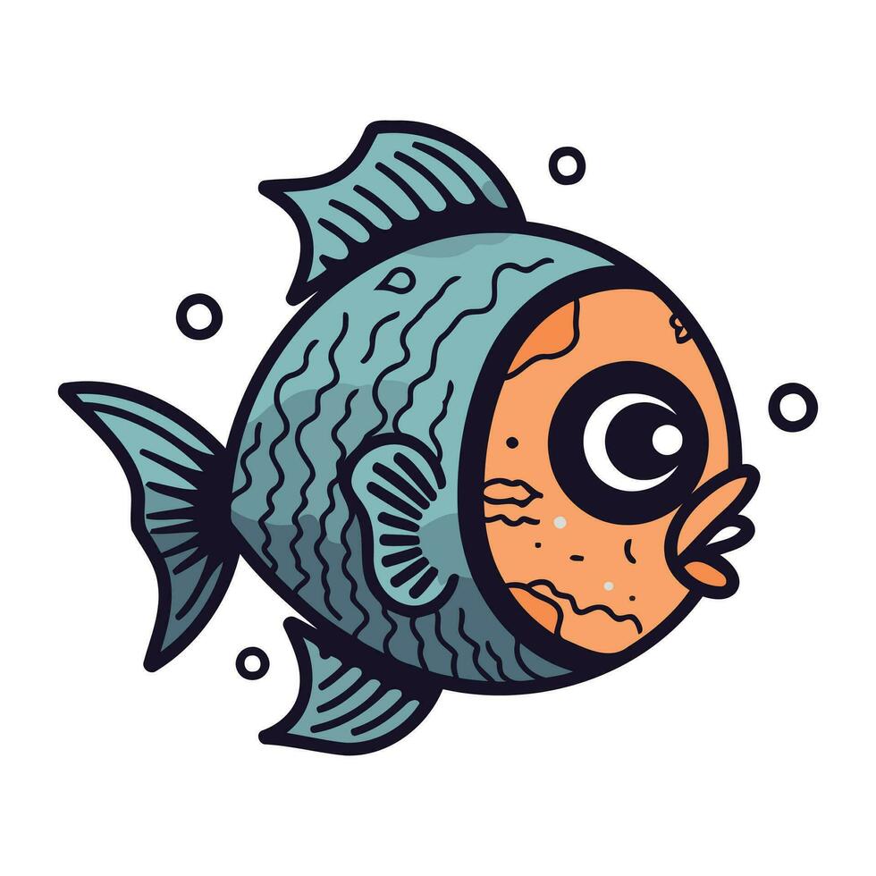 Cute cartoon fish. Vector illustration isolated on a white background.