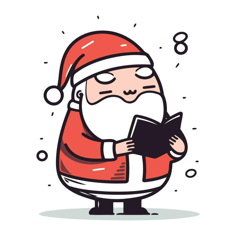 Papa Noel claus leyendo un libro. vector ilustración en plano dibujos animados estilo.