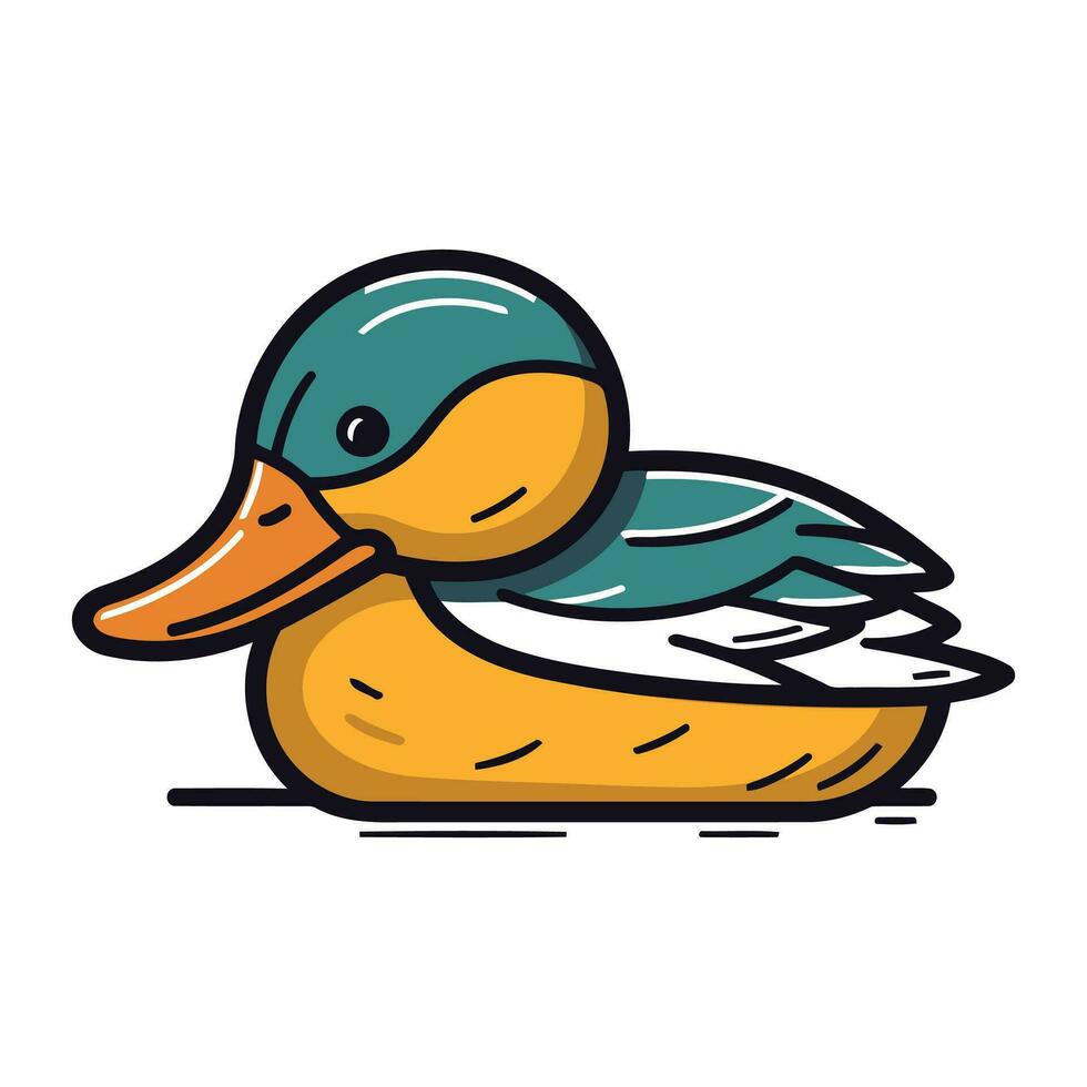 Cute cartoon duck. Vector illustration isolated on a white background.