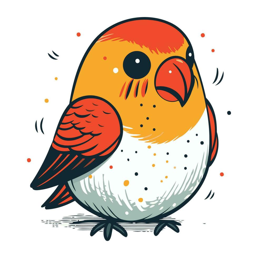 Illustration of a cute little red bird on a white background. vector