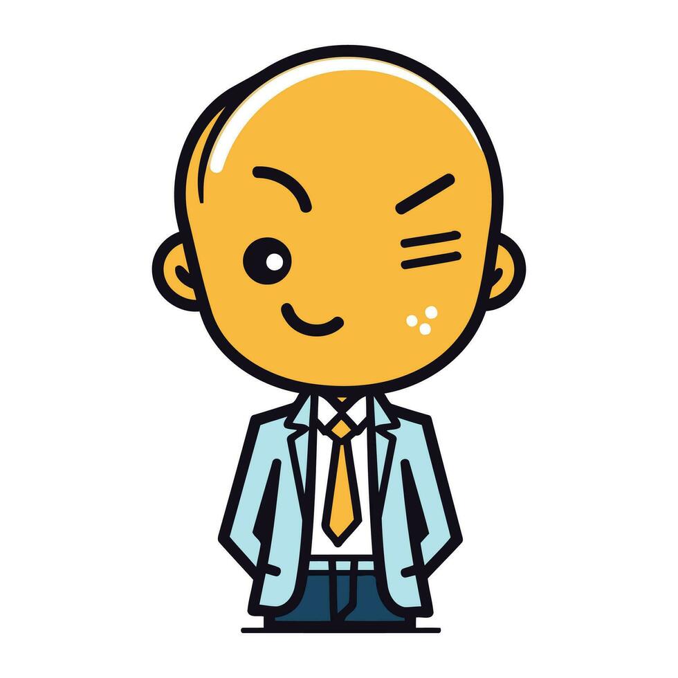 Cute cartoon bald man in suit. Vector illustration isolated on white background.