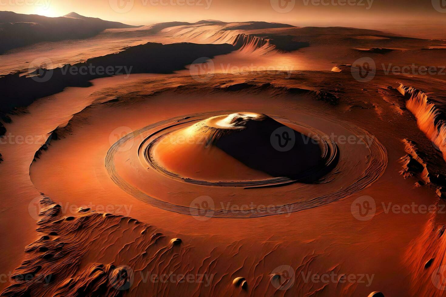 A stunning sight of the towering Martian Olympus Mons, which is the biggest volcano in our solar system  AI Generated photo