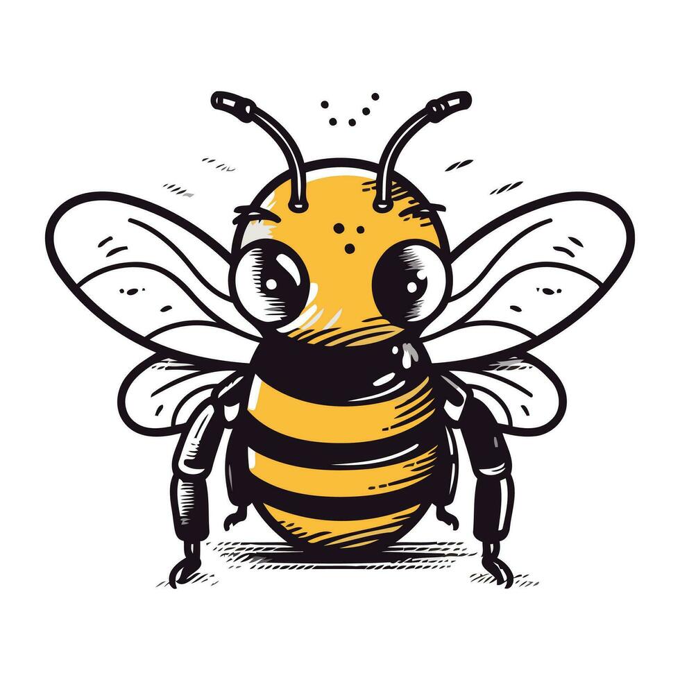 Bee sketch isolated on white background. Vector illustration. Eps 10.