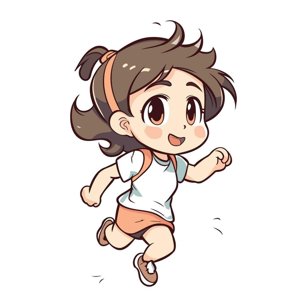 ilustración de un linda pequeño niña corriendo y sonriente en blanco antecedentes vector