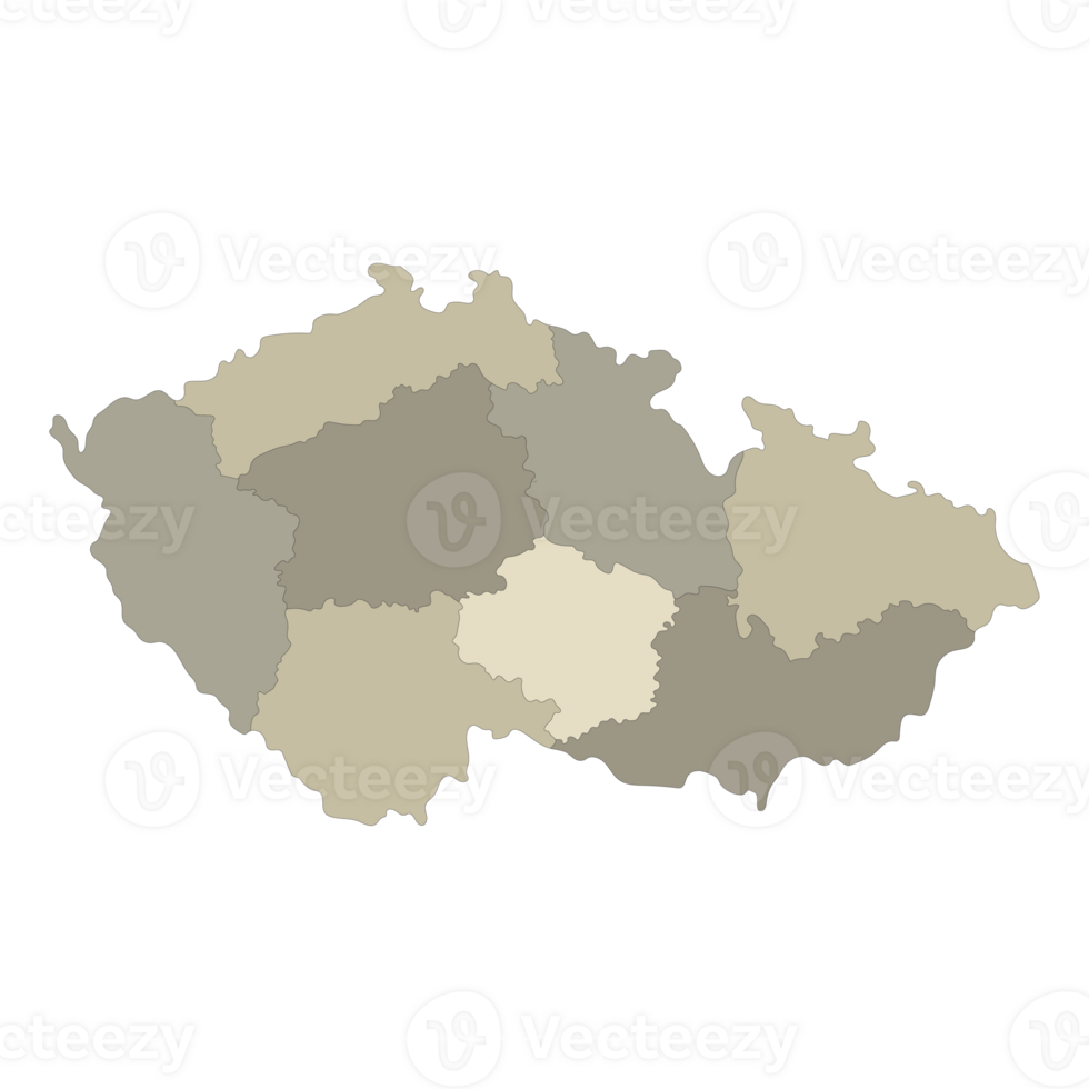 Czechia map. Map of Czech Republic in main regions png
