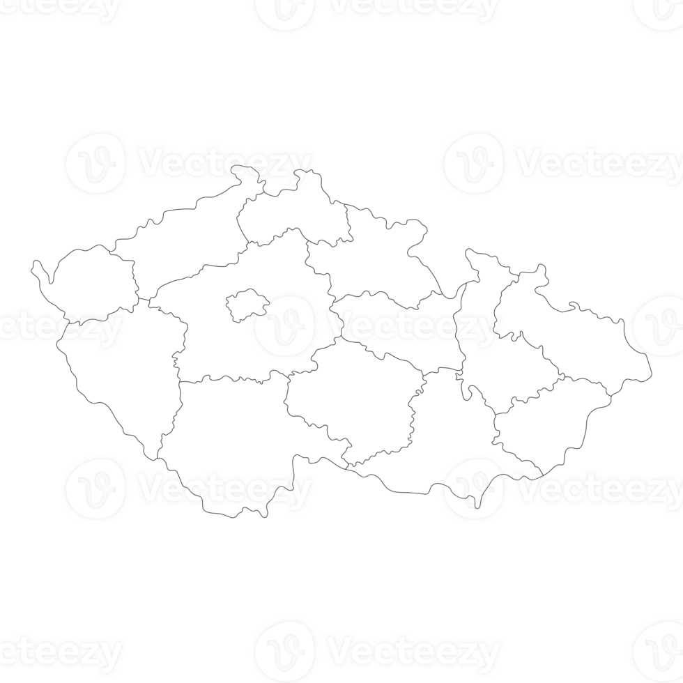 Czechia map. Map of Czech Republic in administrative regions in white color png