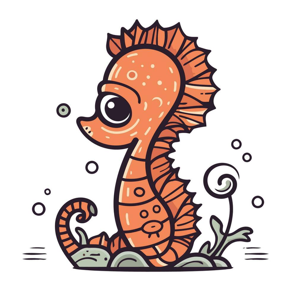 Cartoon seahorse. Cute vector illustration of sea animal.