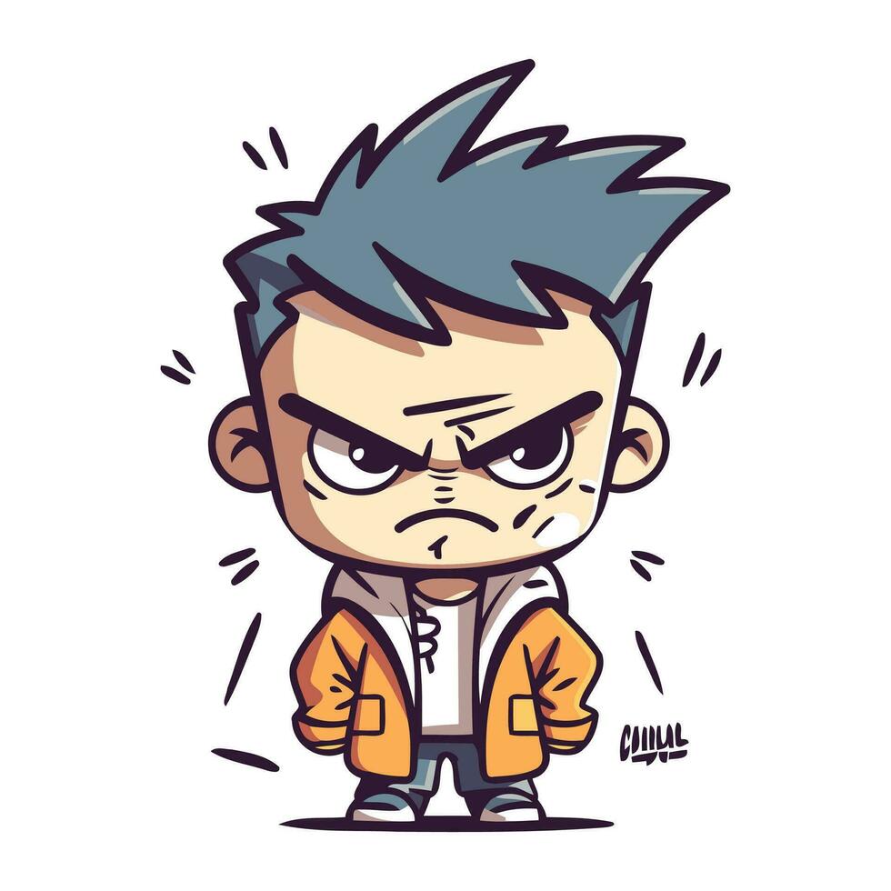 Angry cartoon man with angry expression. Vector clip art illustration.