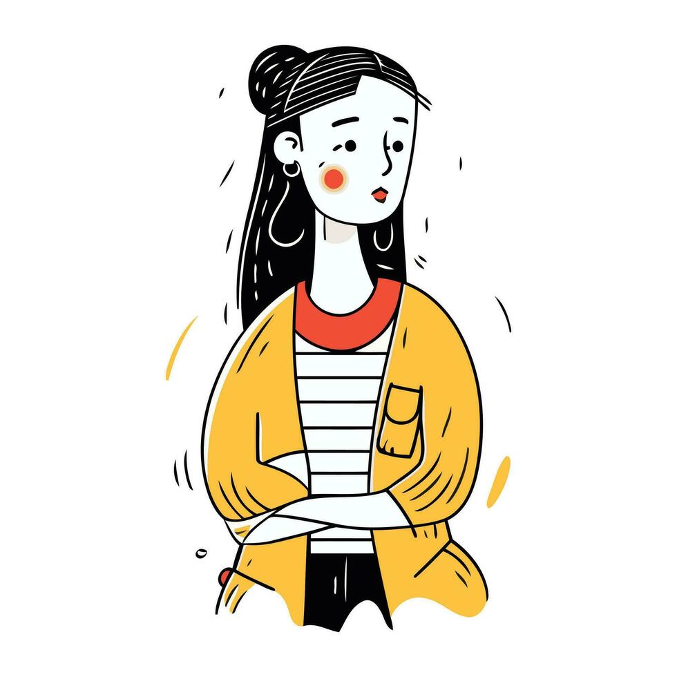 vector ilustración de un niña en un amarillo chaqueta. dibujos animados estilo.