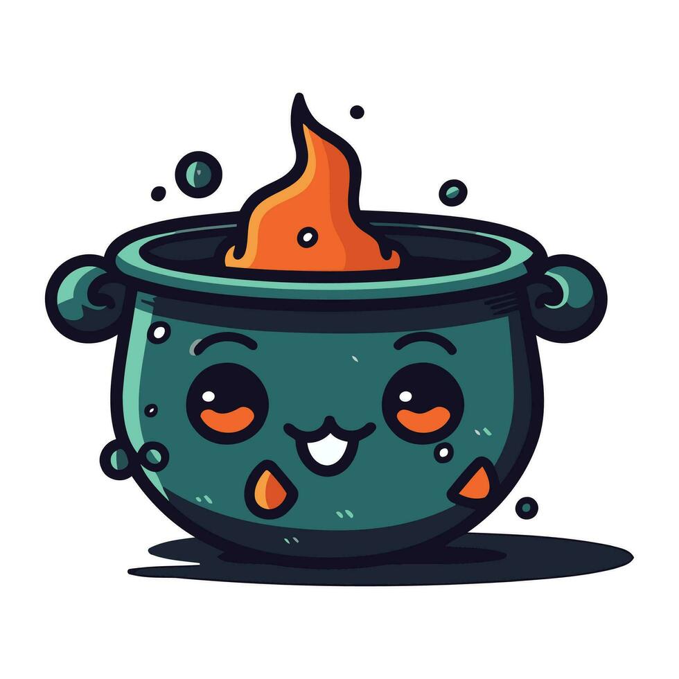 Cute cartoon Halloween witch cauldron. Vector illustration isolated on white background.