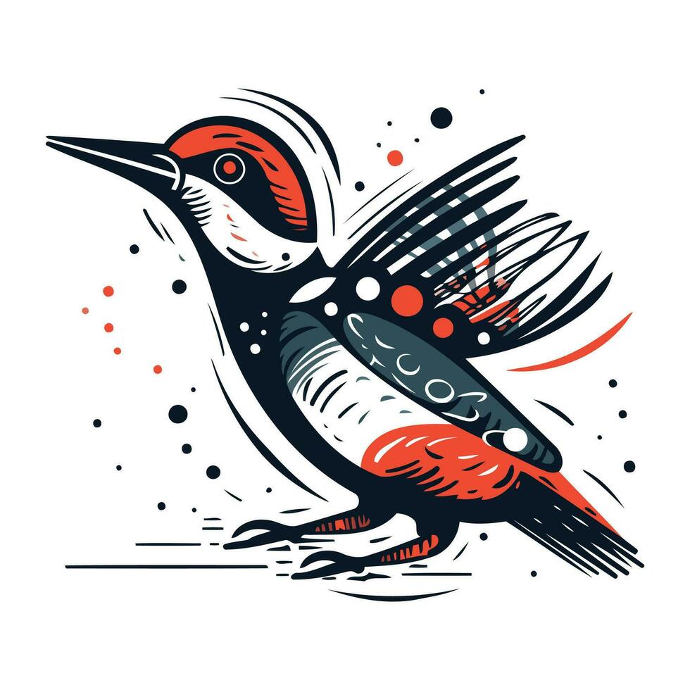 Woodpecker. Hand drawn vector illustration. Tattoo design.