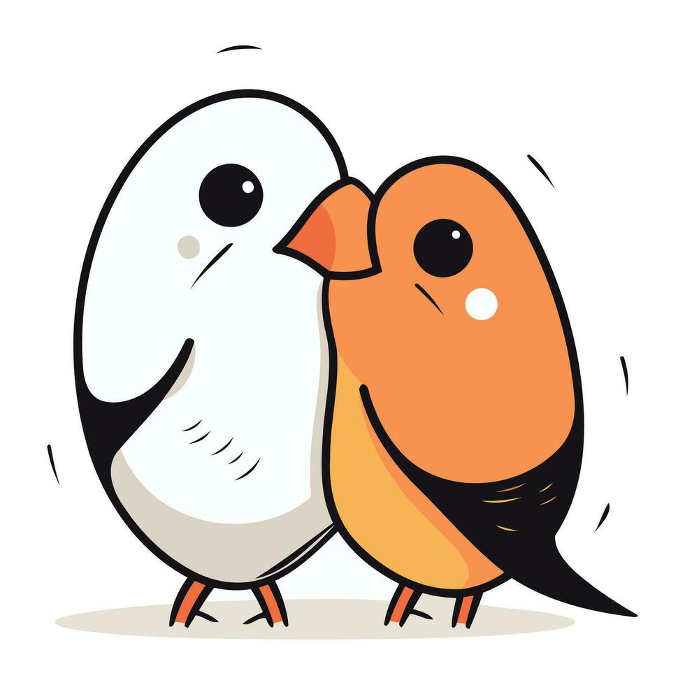 Cute couple of birds. Cartoon vector illustration isolated on white background.