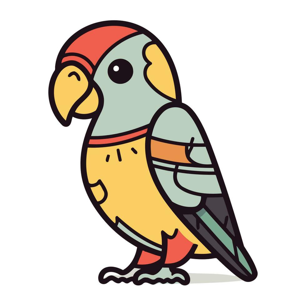 Cute parrot in red hat. Vector illustration in cartoon style.
