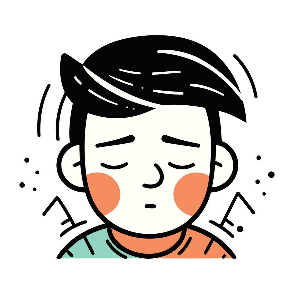Vector illustration of a boy with eyes closed. Emotions of a child. Cartoon style.