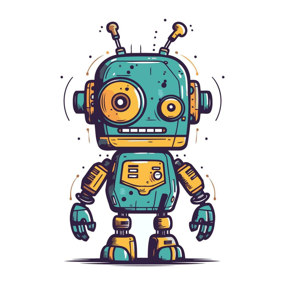 linda dibujos animados robot. mano dibujado vector ilustración. garabatear estilo.