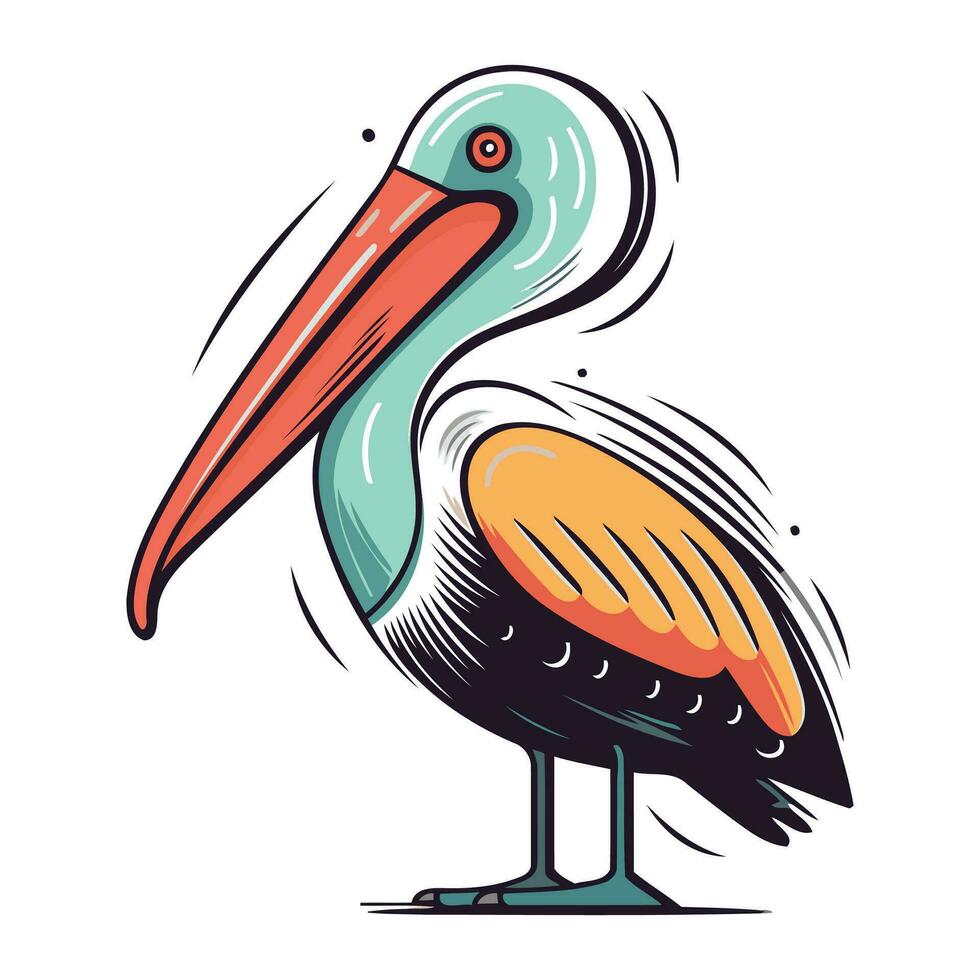 Pelican vector illustration isolated on white background. Stork icon.