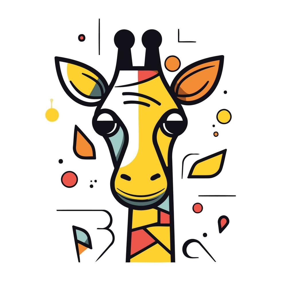 Giraffe head with geometric pattern. Colorful vector illustration.