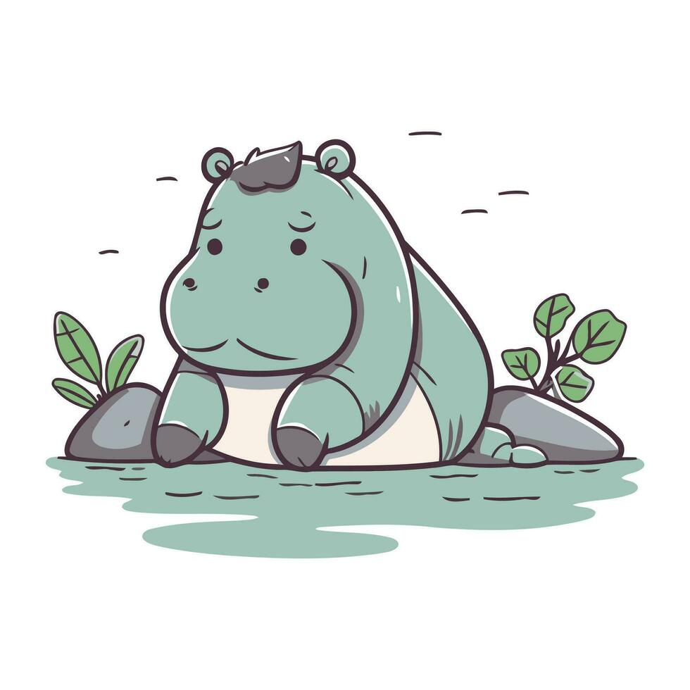 Cute hippopotamus. Vector illustration of a wild animal.