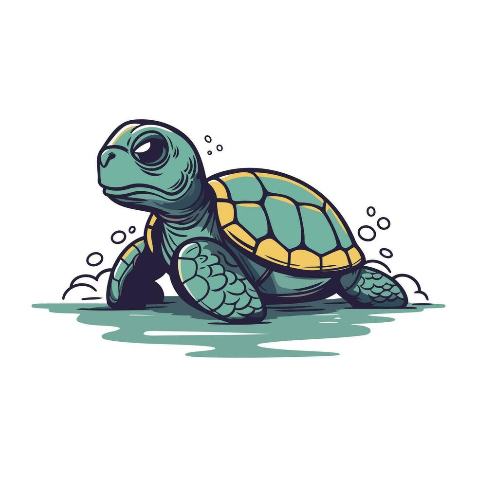 Cartoon sea turtle isolated on a white background. Vector illustration.