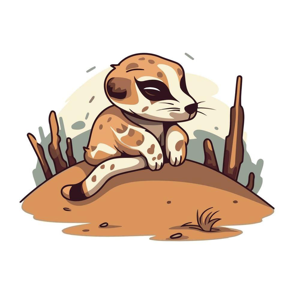 linda dibujos animados suricata sentado en el suelo. vector ilustración