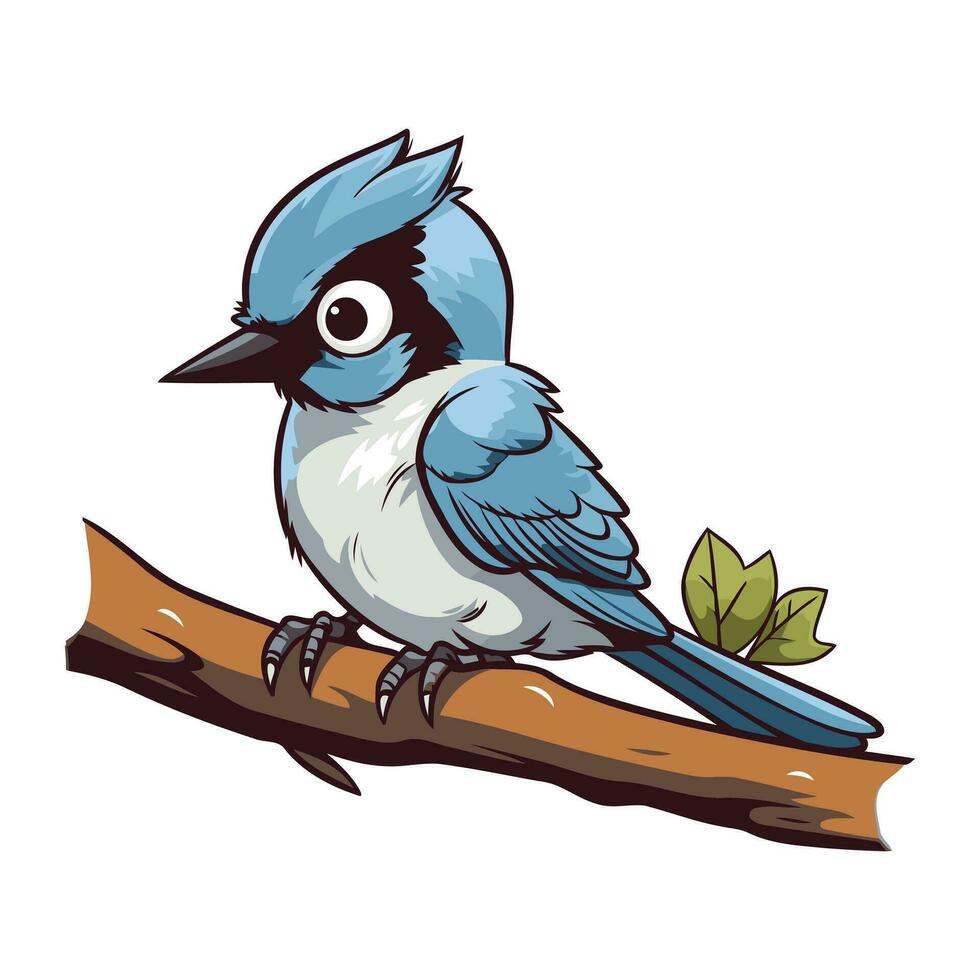 dibujos animados azul teta pájaro sentado en un rama. vector ilustración.