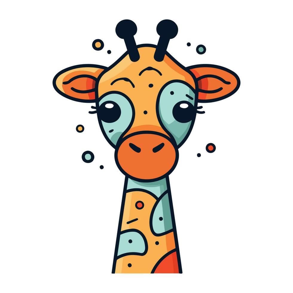 Cute cartoon giraffe head. Vector illustration isolated on white background.