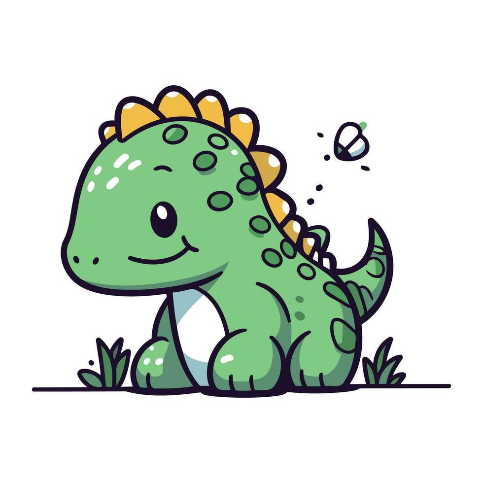 Cute little dinosaur in cartoon style. Vector illustration isolated on white background.