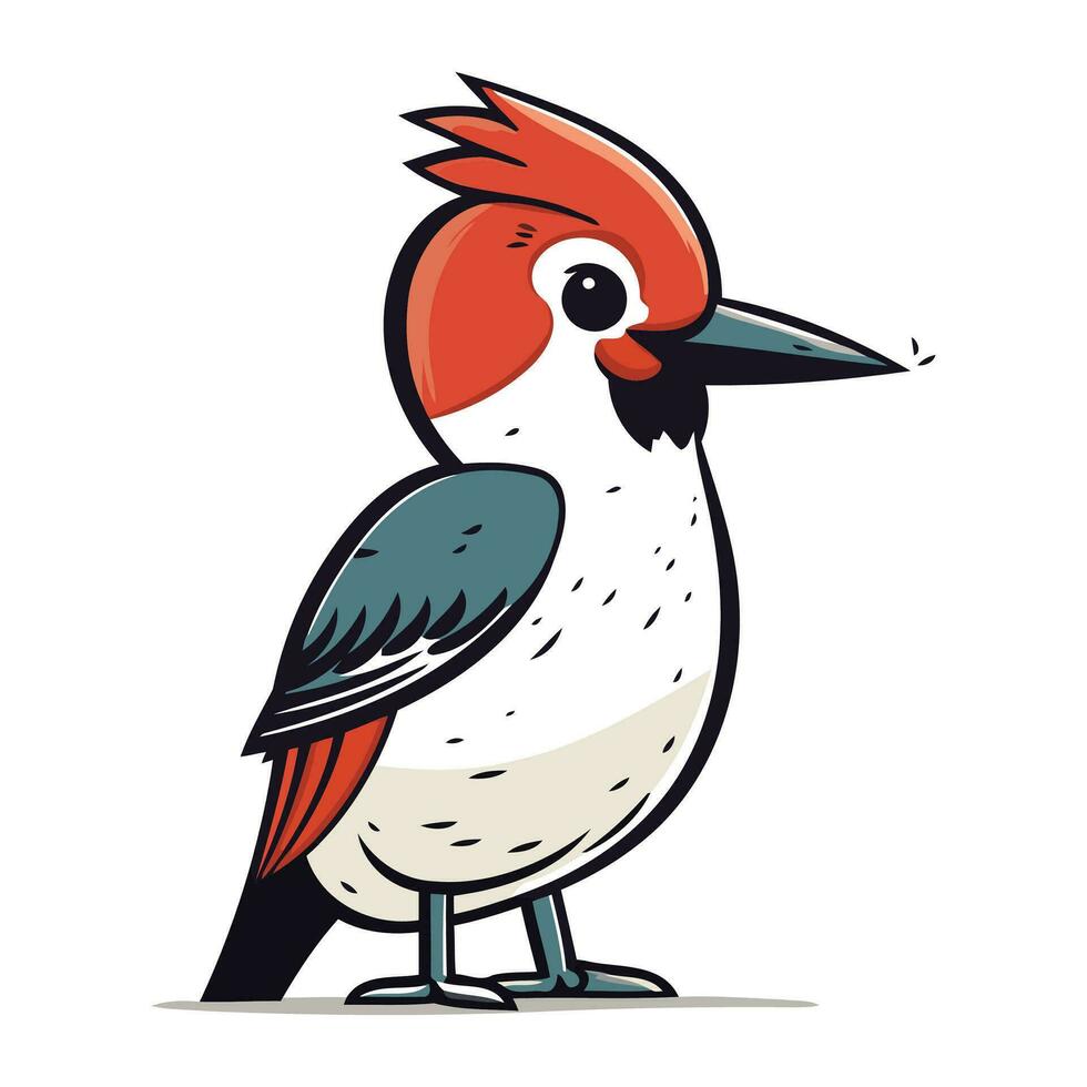 Cute cartoon woodpecker isolated on white background. Vector illustration.