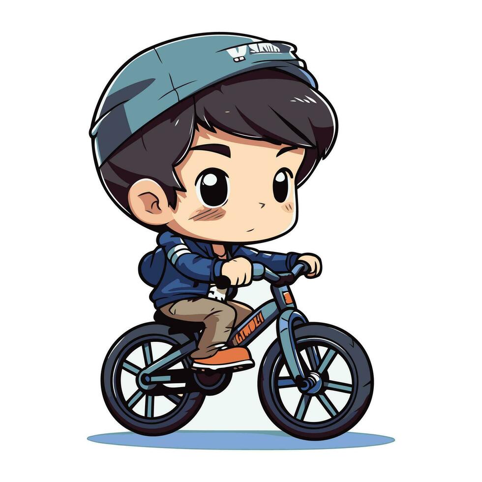 ilustración de un linda pequeño chico montando un bicicletas vector