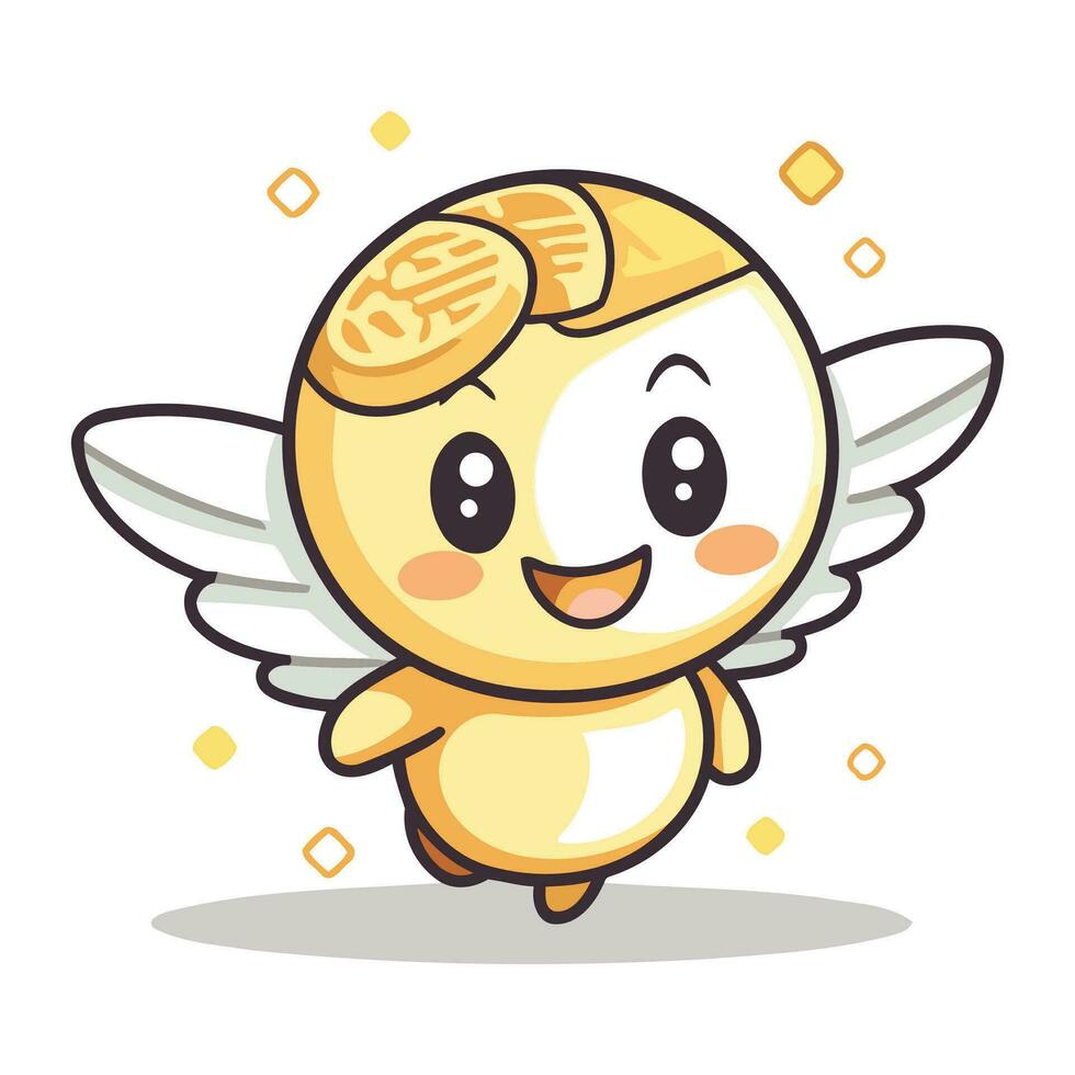 Cute and funny egg mascot with wings. Vector cartoon illustration.