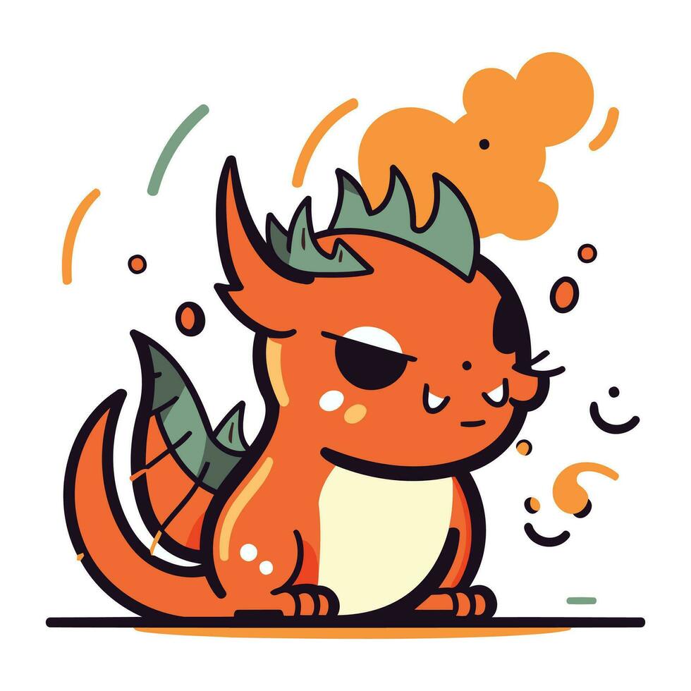 Funny cartoon dragon. Vector illustration of a cute little dragon.