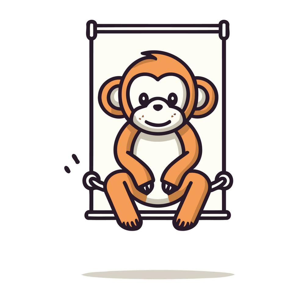 Monkey sitting on a swing. Vector illustration in flat style.