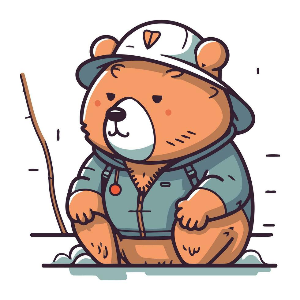 Cute bear in a cap. Vector illustration in cartoon style.