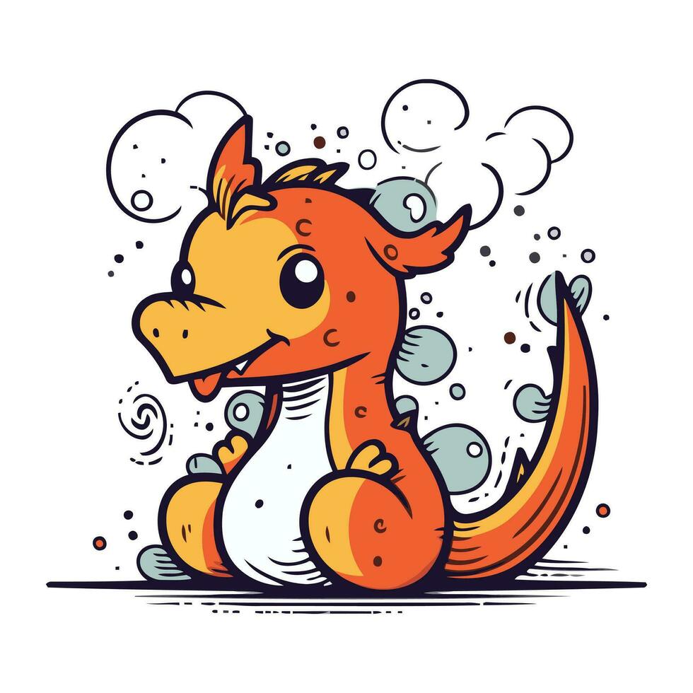 Cute cartoon dragon. Vector illustration. Isolated on white background.