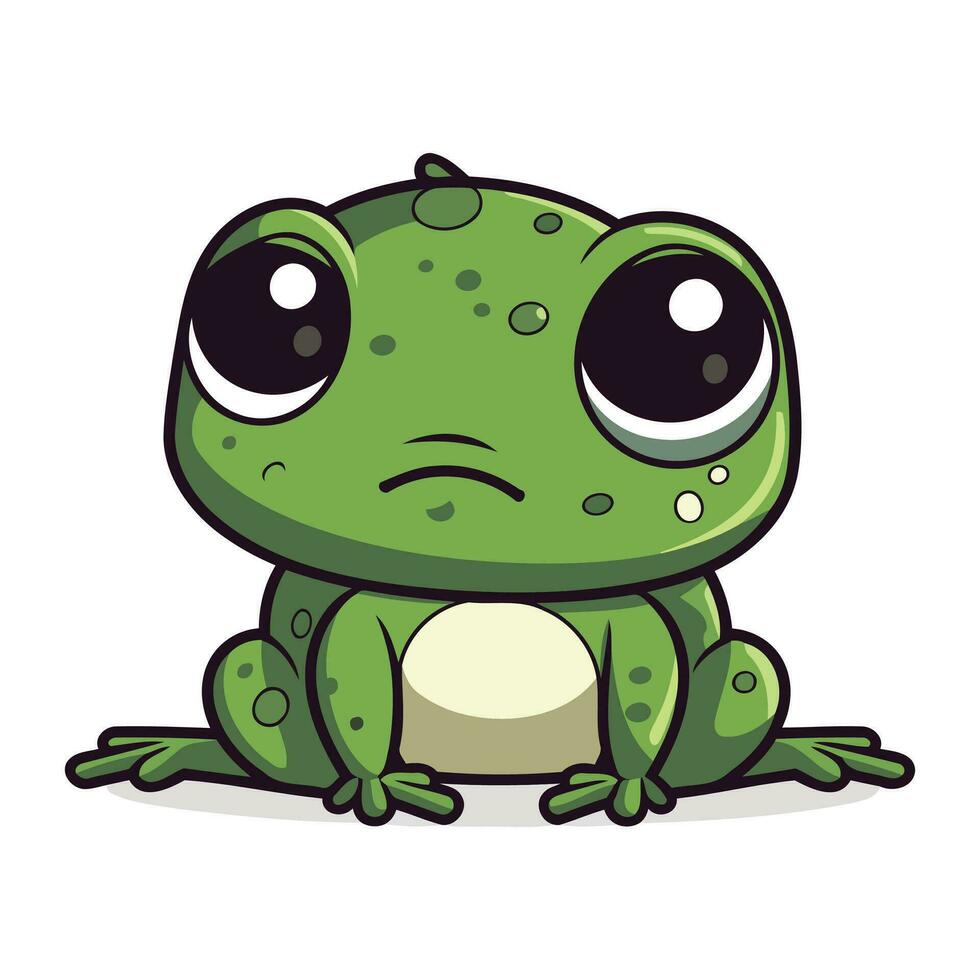 Frog with sad eyes isolated on white background. Vector illustration.