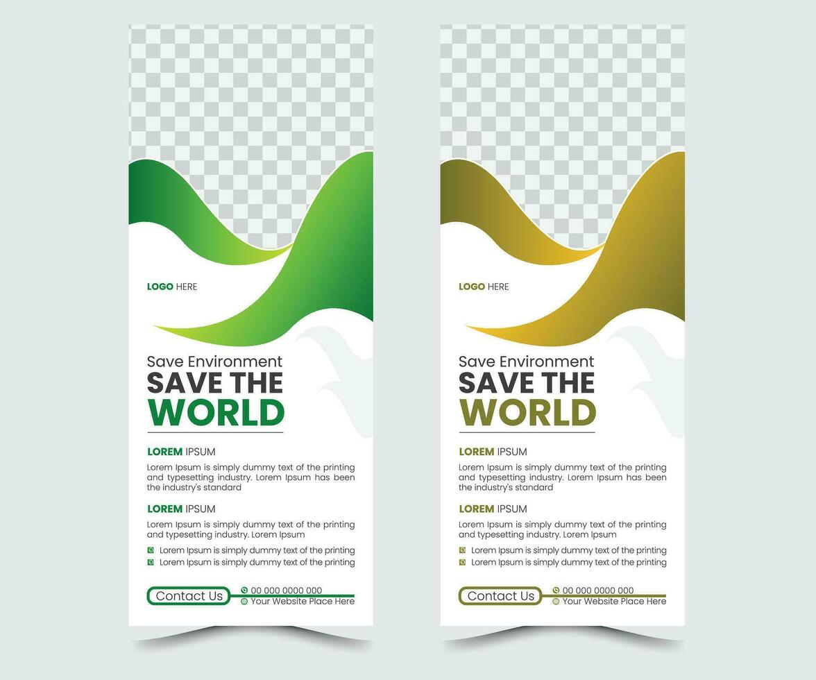 Nature Rollup Banner and Standee Banner Layout design template With Green Accents vector